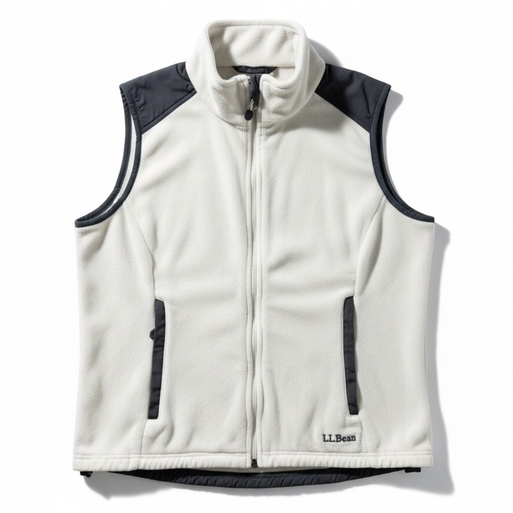 LL Bean Fleece Vest Ivory Cream Lightweight Outdoor Hiking Full Zip Size Small